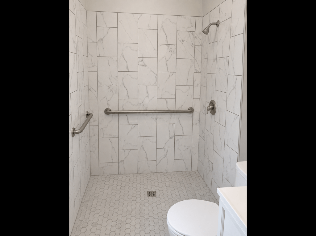 Shower installation in Roanoke VA zero barrier walk-in-shower